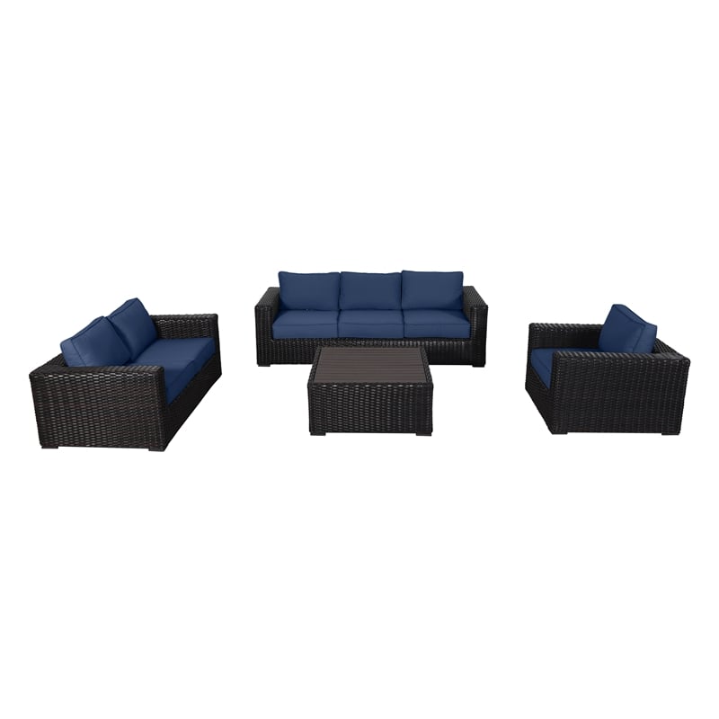 Santa Monica Deep Seating Set in Espresso Brown Frame/Navy Cushion