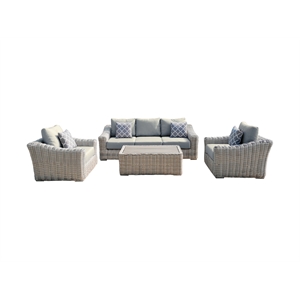 Hawaii Three-Tone Wicker Gray/Off White/Beige Sofa Set in Light Beige Cushion