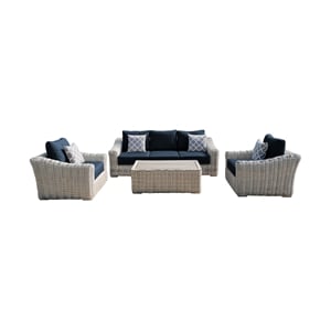 Hawaii Three-Tone Wicker Gray/Off White/Beige Sofa Set in Blue Cushion