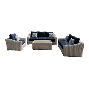 Hawaii Three-Tone Wicker Deep Seating Set in Blue Cushion