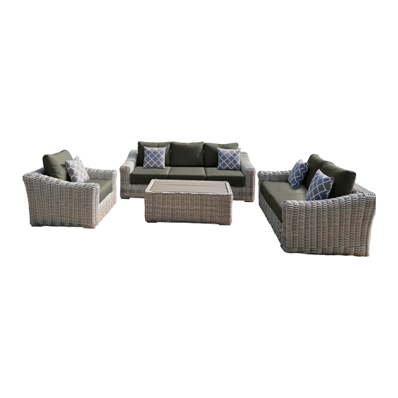 Hawaii Three-Tone Wicker Deep Seating Set in Gray Cushion