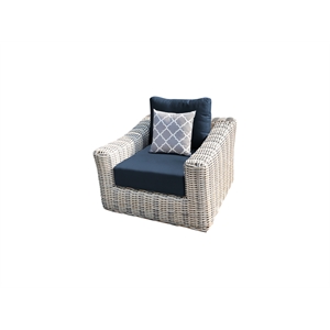 Hawaii Three-Tone Wicker Gray/Off White/Beige Arm Chair in Blue Cushion