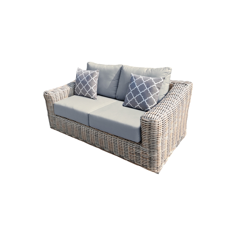 Hawaii Three-Tone Wicker Gray/Off White/Beige Loveseat in Light Beige Cushion