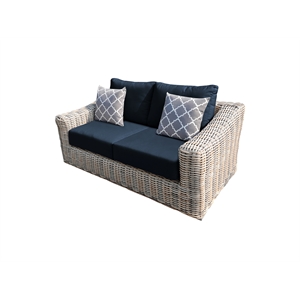 Hawaii Three-Tone Wicker Gray/Off White/Beige Loveseat in Blue Cushion