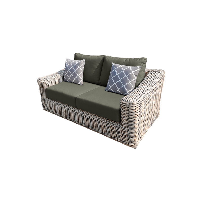 Hawaii Three-Tone Wicker Gray/Off White/Beige Loveseat in Gray Cushion