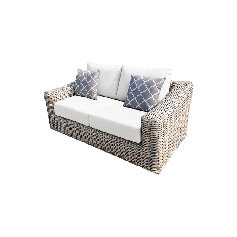 Hawaii Three-Tone Wicker Gray/Off White/Beige Loveseat in White Cushion