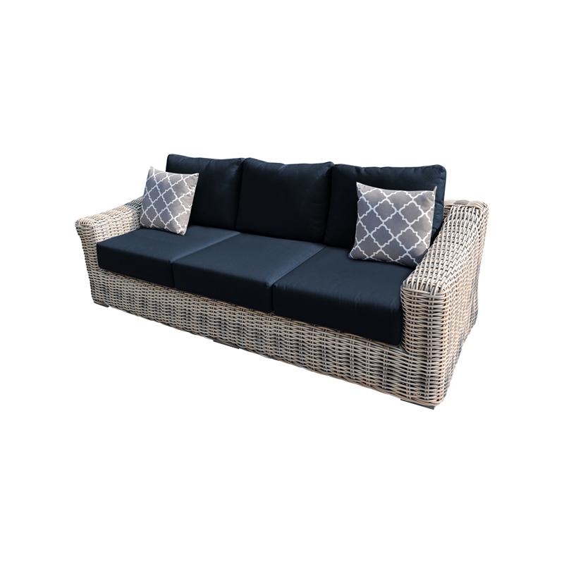 Hawaii Three-Tone Wicker Gray/Off White/Beige Sofa in Blue Cushion