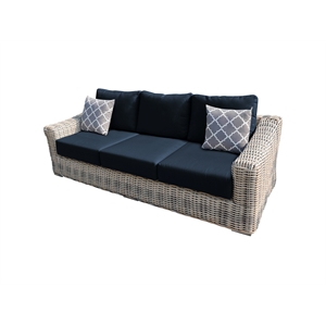 Hawaii Three-Tone Wicker Gray/Off White/Beige Sofa in Blue Cushion