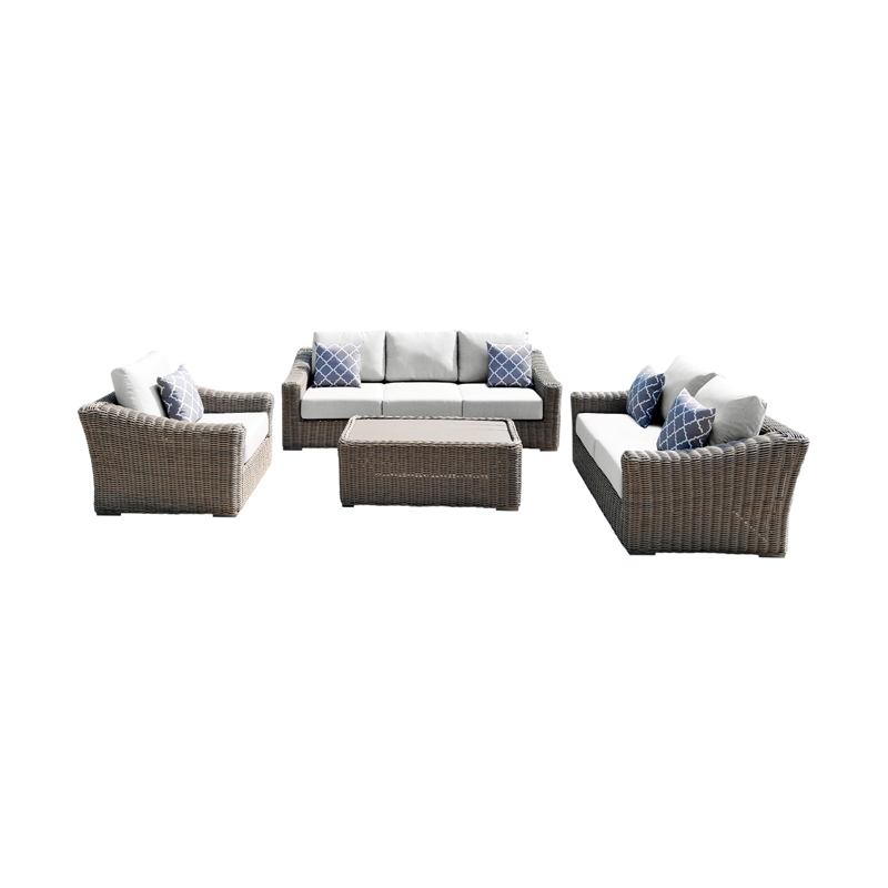 Tulum Two-Tone Dark Beige Aluminum Frame Deep Seating Set in White Cushion
