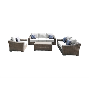 Tulum Two-Tone Dark Beige Aluminum Frame Deep Seating Set in White Cushion