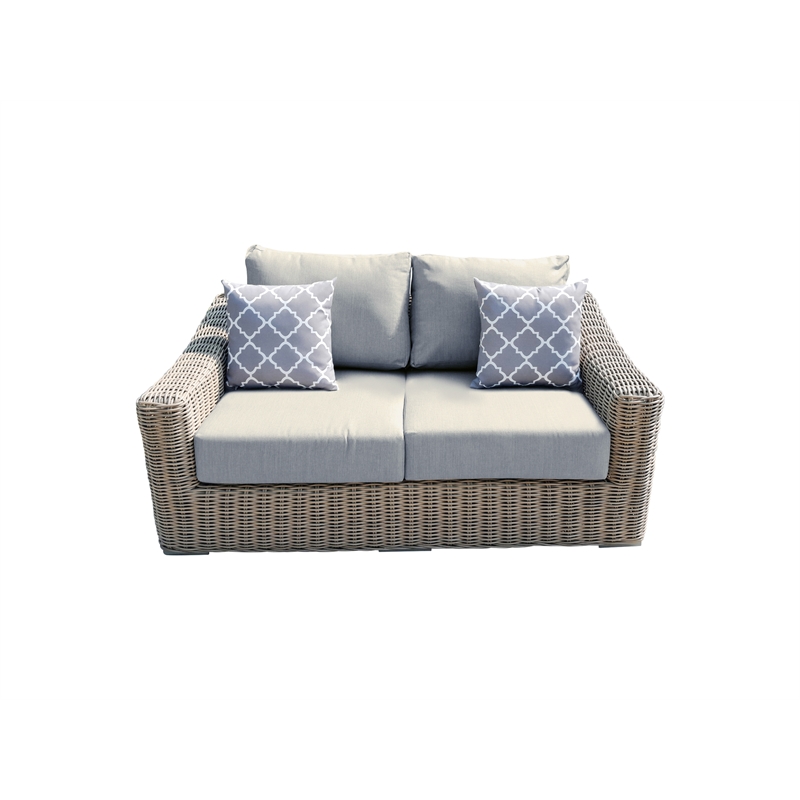 Tulum Two-Tone Dark Beige Aluminum Frame Loveseat in in Light Beige Cushion