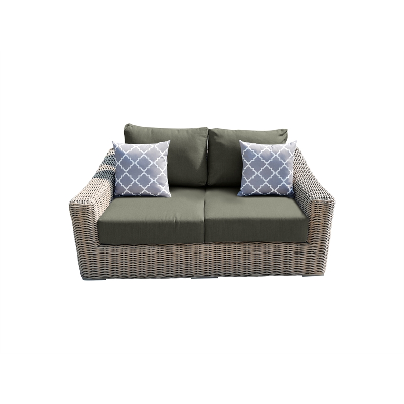 Tulum Two-Tone Dark Beige Aluminum Frame Loveseat in Gray Cushion