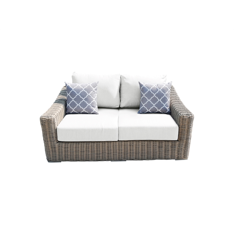 Tulum Two-Tone Dark Beige Aluminum Frame Loveseat in White Cushion