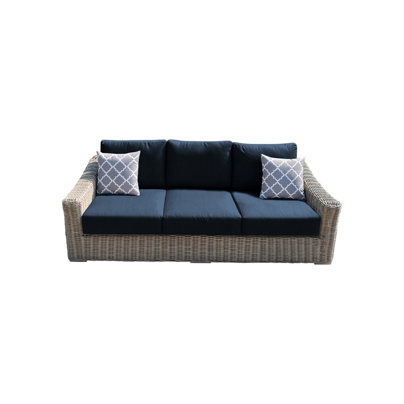 Tulum Two-Tone Dark Beige Aluminum Frame Sofa in Blue Cushion