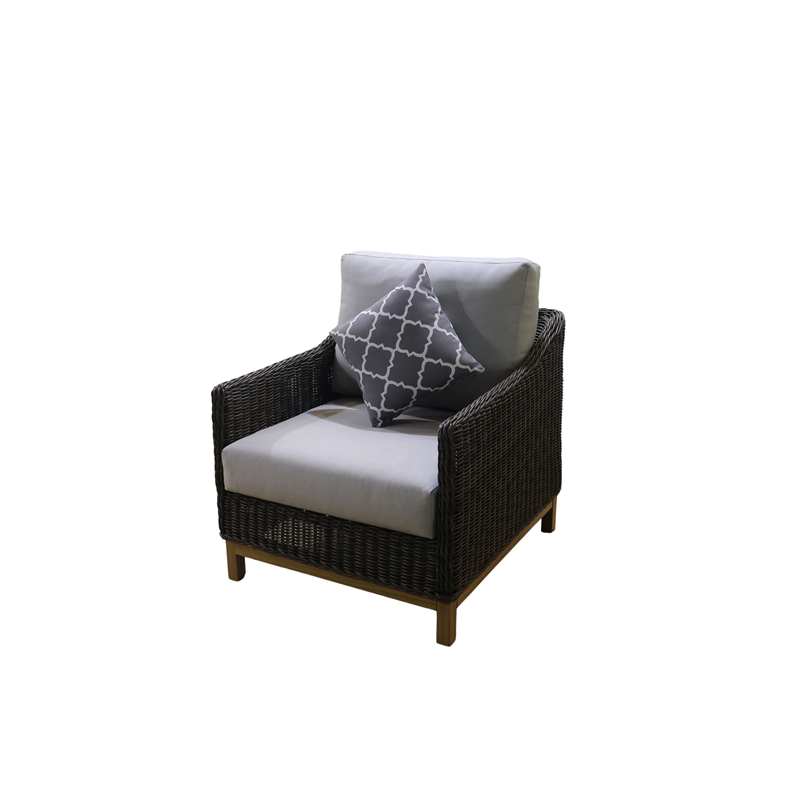 Teva Patio Furniture Napa Brown/Beige Wicker Club Chair with Silver Grey Cushion