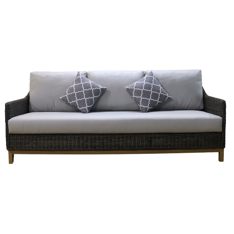 Teva Patio Furniture Napa Brown/Beige Wicker Sofa with Silver Grey Cushion