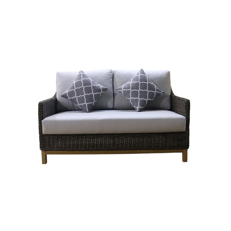 Teva Patio Furniture Napa Brown/Beige Wicker Love Seat with Silver Grey Cushion