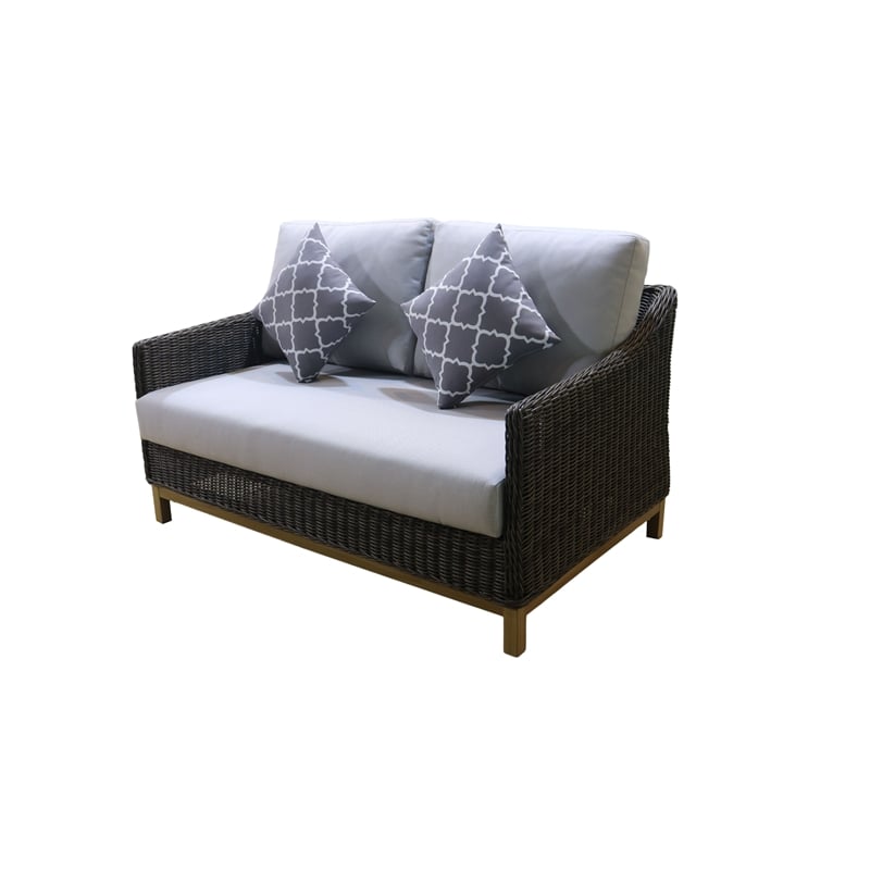 Teva Patio Furniture Napa Brown/Beige Wicker Love Seat with Silver Grey Cushion