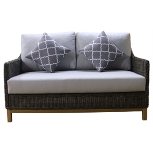 Teva Patio Furniture Napa Brown/Beige Wicker Love Seat with Silver Grey Cushion