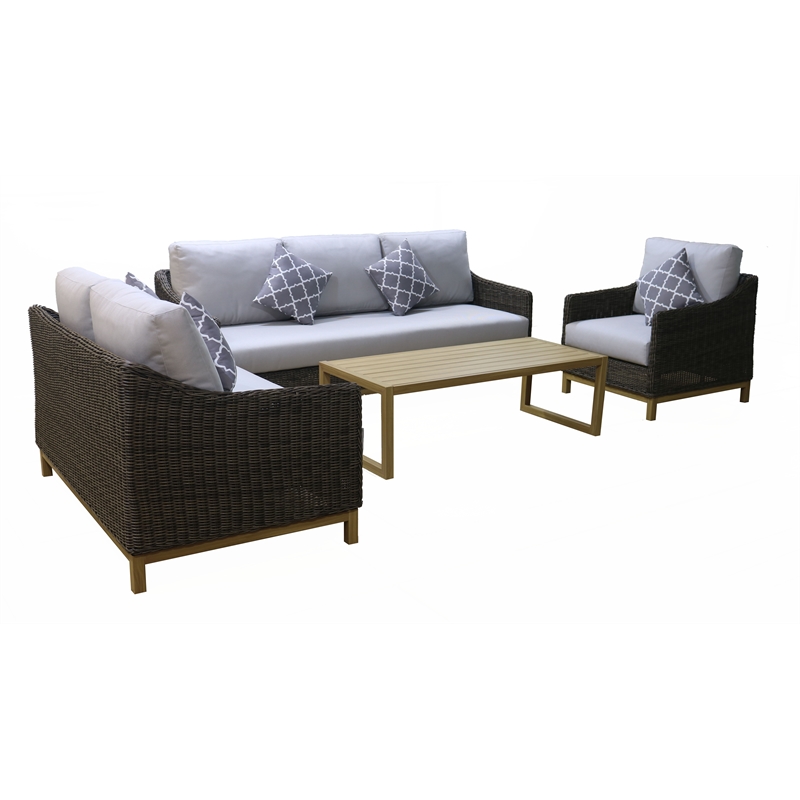 Teva Patio Furniture Napa PE Wicker Deep Seating Set in Brown with Cushion