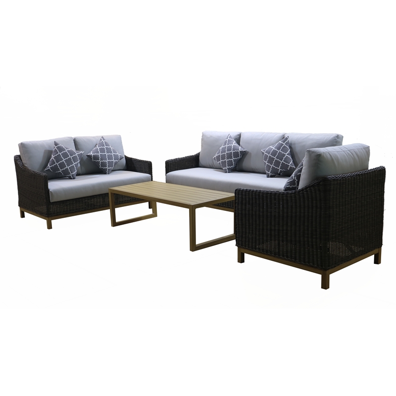 Teva Patio Furniture Napa PE Wicker Deep Seating Set in Brown with Cushion