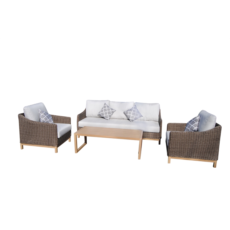 Teva Patio Furniture Napa PE Wicker Sofa Seating Set in Brown with Cushion