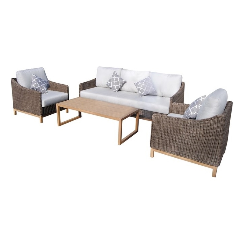 Teva Patio Furniture Napa PE Wicker Sofa Seating Set in Brown with Cushion