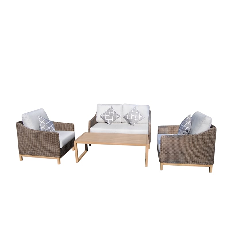 Teva Patio Furniture Napa PE Wicker Love Seat Set in Brown with Cushion