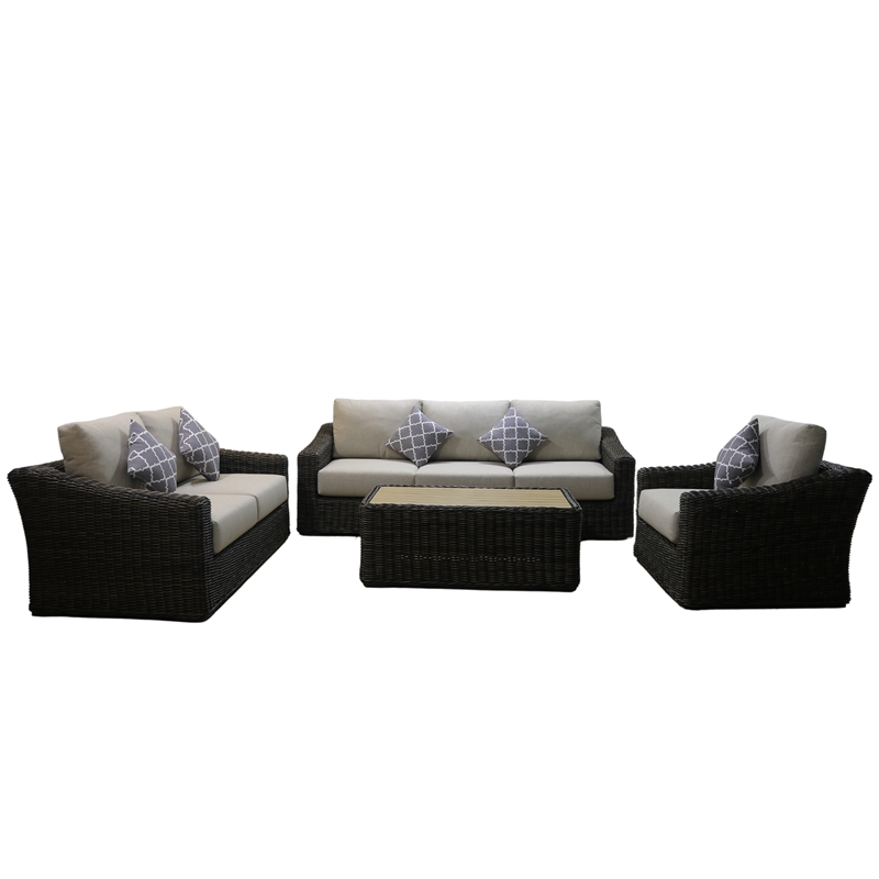 Teva Patio Furniture Catalina Seating Set with Two Tone Brown/Beige PE Wicker