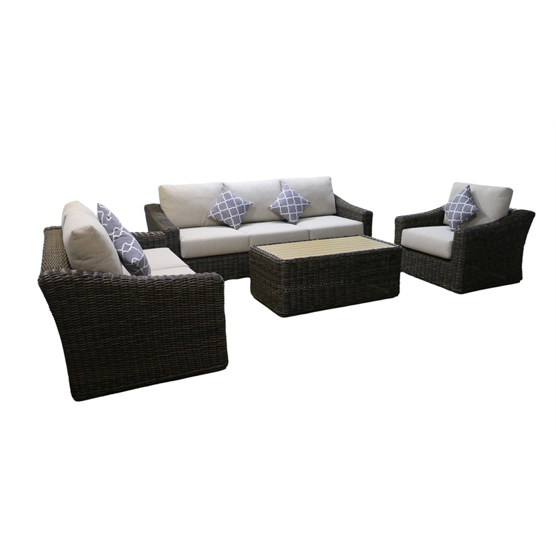 Teva Patio Furniture Catalina Seating Set with Two Tone Brown/Beige PE Wicker