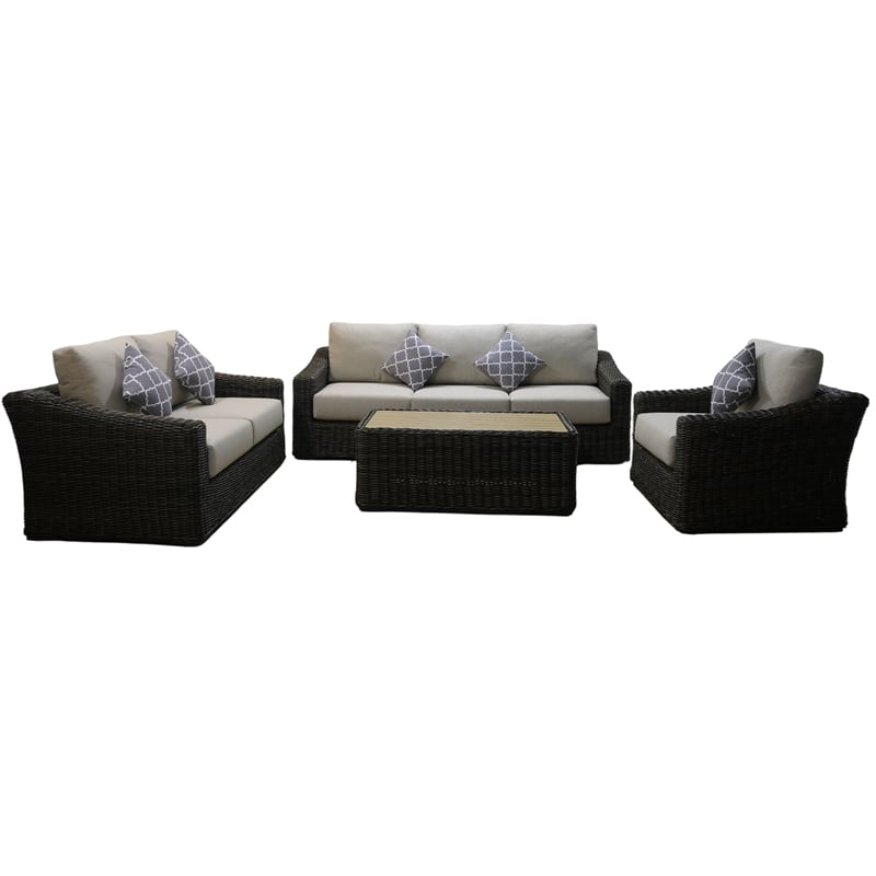 Teva Patio Furniture Catalina Seating Set with Two Tone Brown/Beige PE Wicker