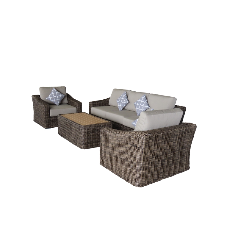 Teva Patio Furniture Catalina Sofa Set with Two Tone Brown/Beige PE Wicker