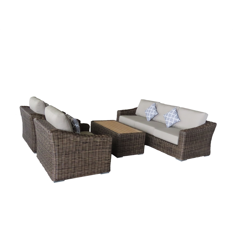 Teva Patio Furniture Catalina Sofa Set with Two Tone Brown/Beige PE Wicker