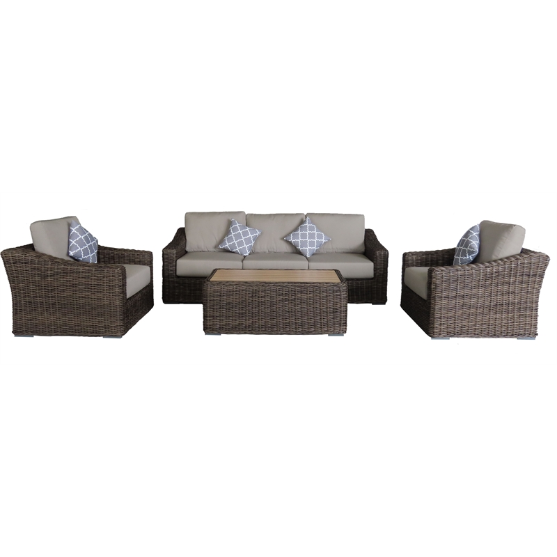Teva Patio Furniture Catalina Sofa Set with Two Tone Brown/Beige PE Wicker