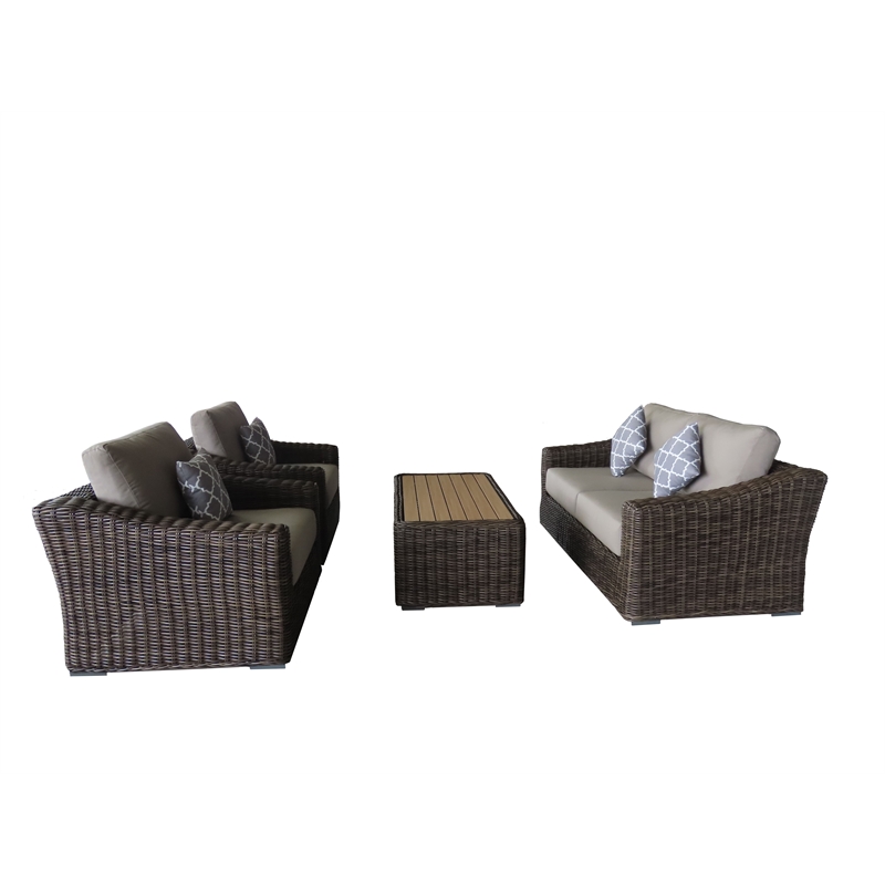 Teva Patio Furniture Catalina Love Seat Set with Two Tone Brown/Beige PE Wicker