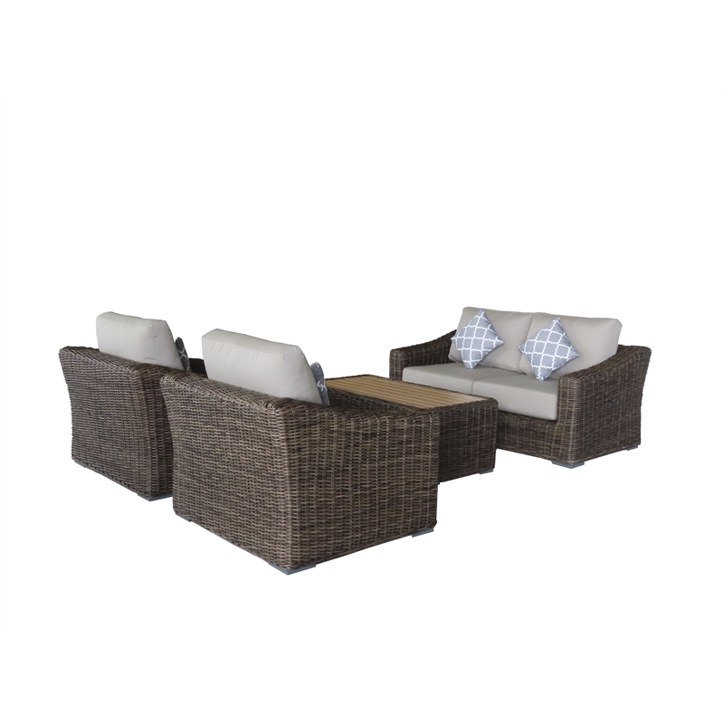 Teva Patio Furniture Catalina Love Seat Set with Two Tone Brown/Beige PE Wicker