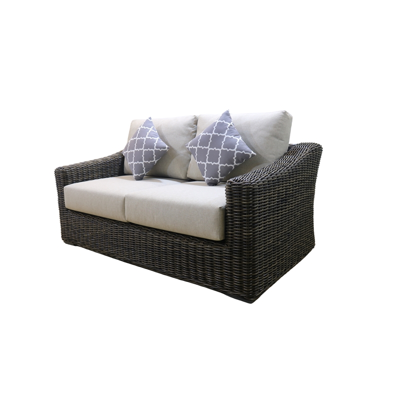 Teva Patio Furniture Catalina Love Seat Set with Two Tone Brown/Beige PE Wicker