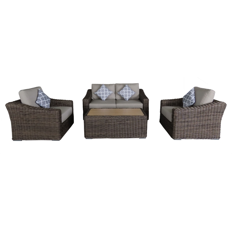 Teva Patio Furniture Catalina Love Seat Set with Two Tone Brown/Beige PE Wicker