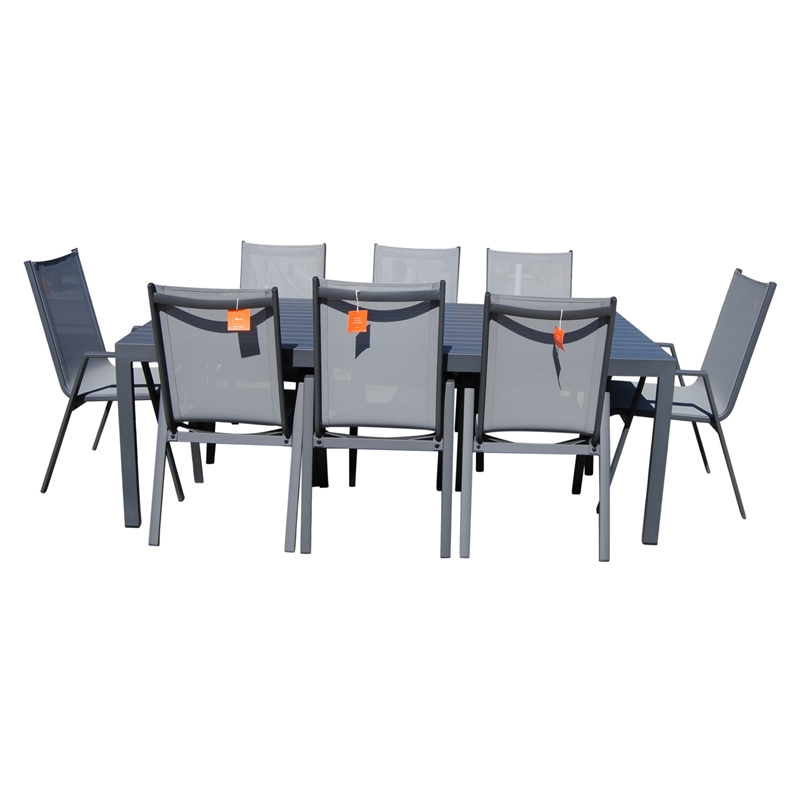 Teva Furniture Venice Gray Aluminum Dining Set with 8 Sling Chairs