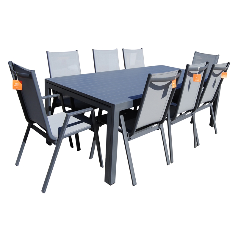 Teva Furniture Venice Gray Aluminum Dining Set with 8 Sling Chairs