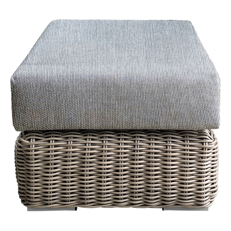 Tulum Two-Tone Dark Beige Aluminum Frame Ottoman with Silver Cushions