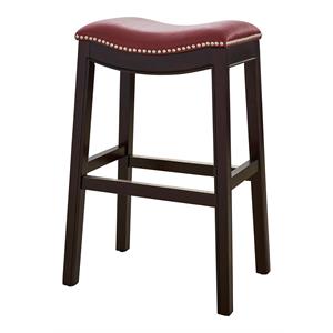 New Ridge Home Goods Julian 30&quot Faux Leather and Wood Barstool in Red/Espresso