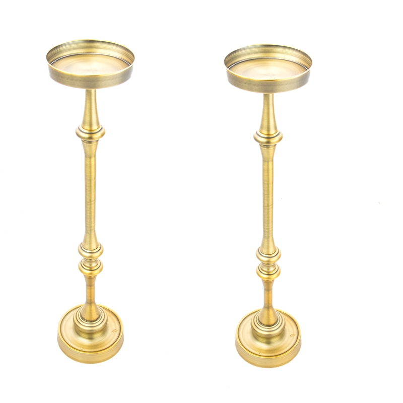 New Ridge Home Goods Set of 2 Round Accent Drink Tables- Antique Brass