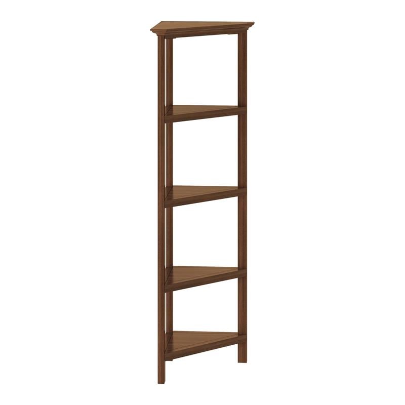 New Ridge Home Goods 4-tier Corner Traditional Wooden Bookcase in Walnut