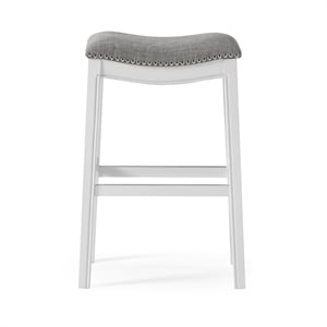 New Ridge Home Goods Zoey 30&quot Farmhouse Wood Bar Height Stool in White Wash