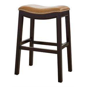 New Ridge Home Goods Julian 25&quot Faux Leather Counter Height Barstool in Tan