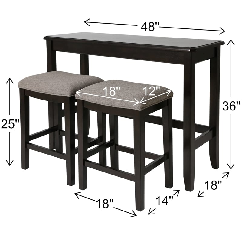 New Ridge Home Goods Traditional Wood Sofa Table with Two Stools in Espresso