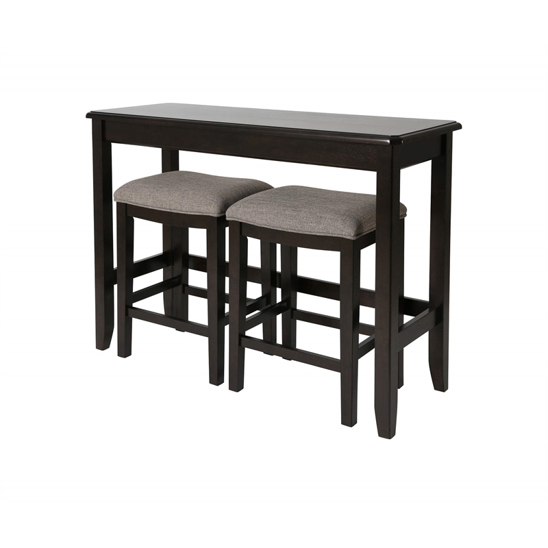 New Ridge Home Goods Traditional Wood Sofa Table with Two Stools in Espresso
