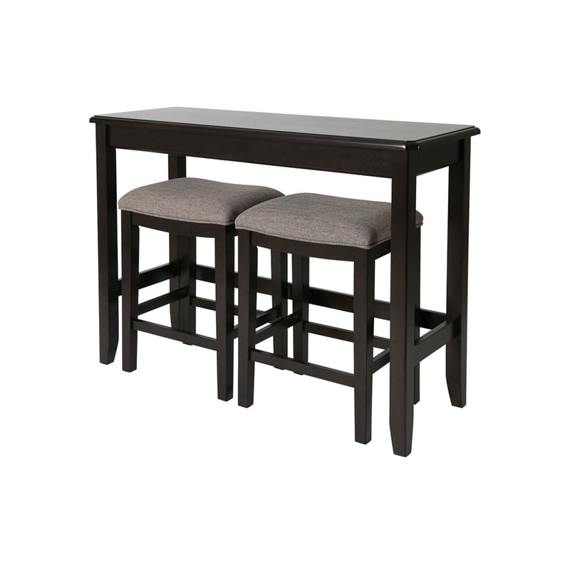 New Ridge Home Goods Traditional Wood Sofa Table with Two Stools in Espresso