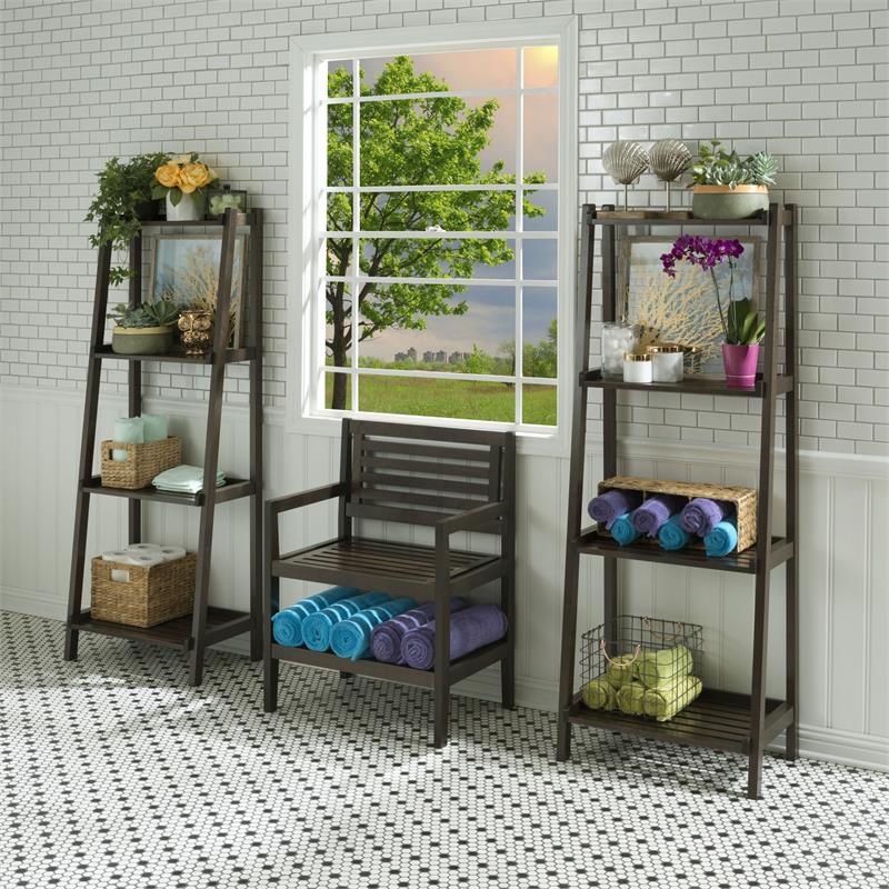 New Ridge Home Goods Dunnsville 4-tier Wood Ladder Shelf Bookcase in Espresso